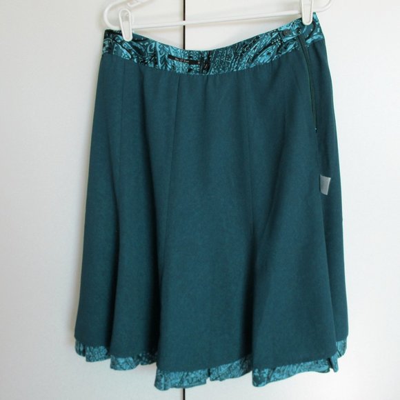 Nic+Zoe Teal Floral Abstract Silk Fluted Skirt - Picture 8 of 8